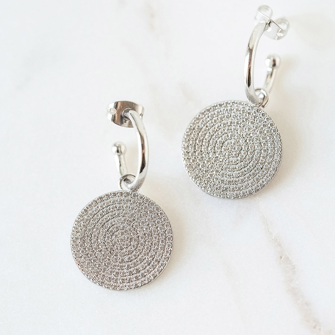 1000 Points of Light Huggie Hoop Earrings in Pavé Cubic Zirconia and White Gold