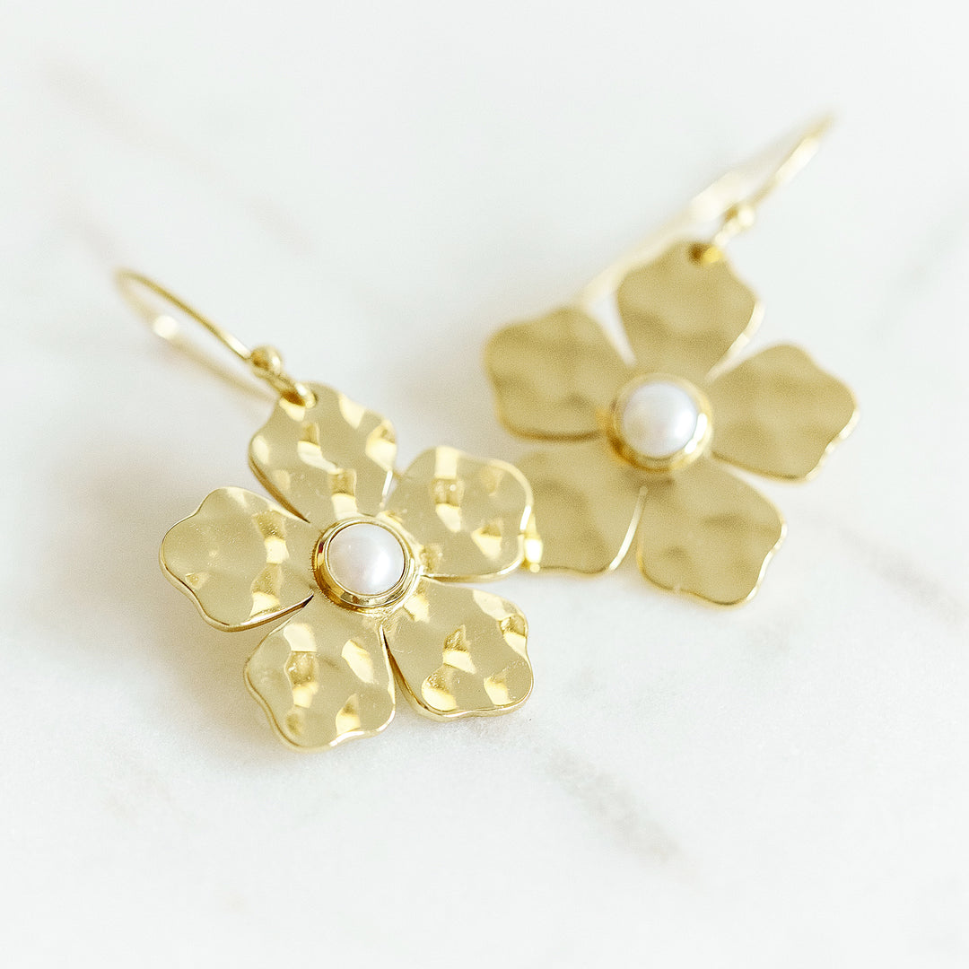 Belle Flower Summer Drop Earrings in Pearl