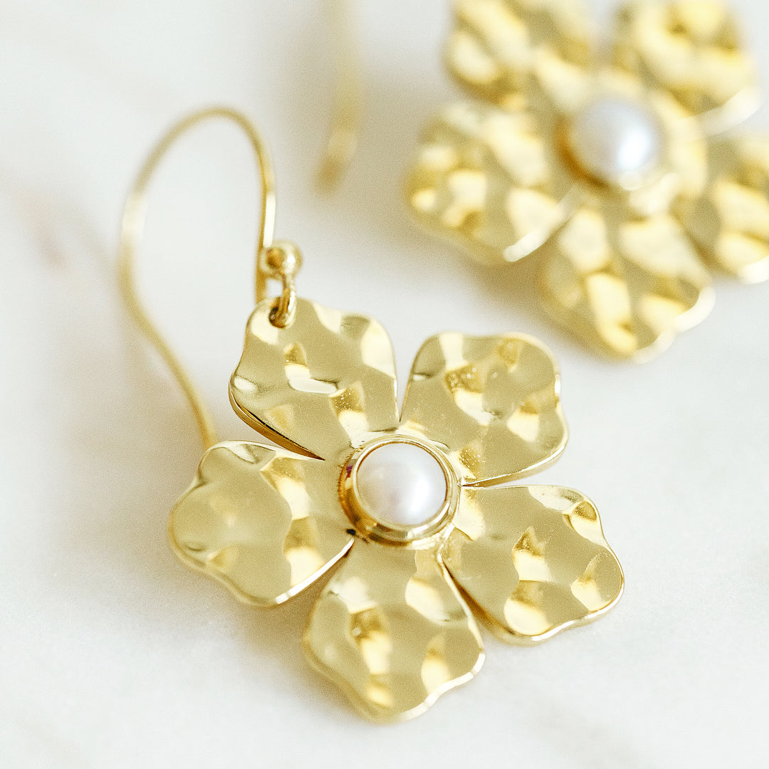 Belle Flower Summer Drop Earrings in Pearl