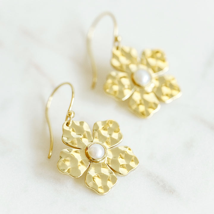 Belle Flower Summer Drop Earrings in Pearl