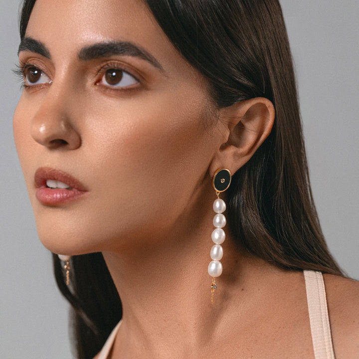 Coco Drop Earrings in Black Onyx and Cubic Zirconia