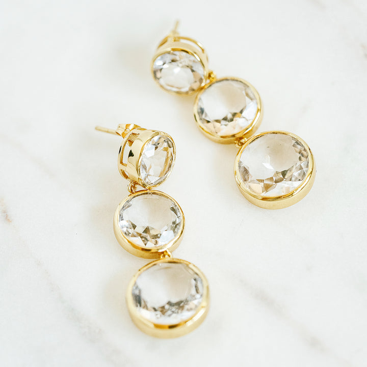 Faceted Round We Go Drop Earrings in Clear Quartz