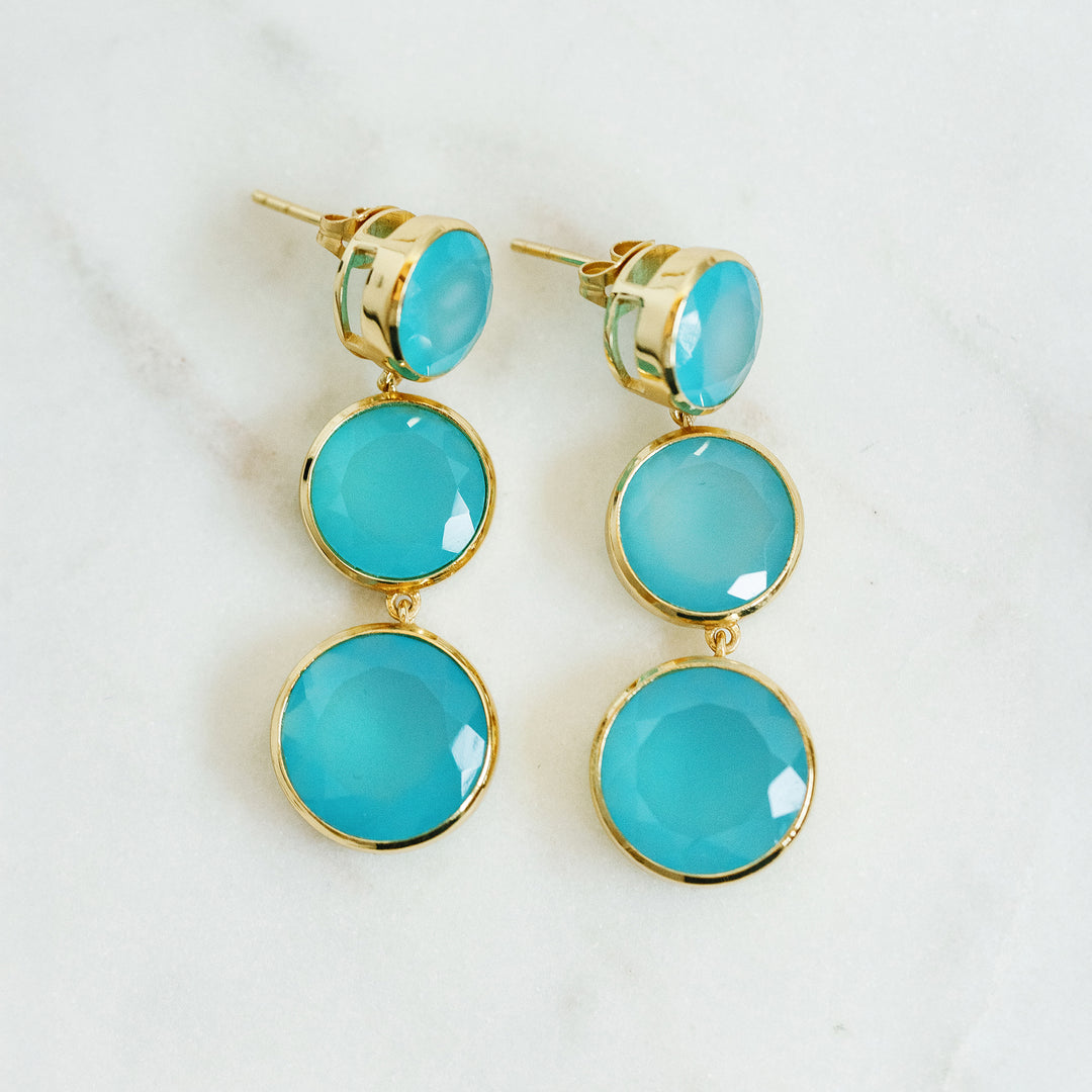 Faceted Round We Go Drop Earrings in Paraiba Chalcedony