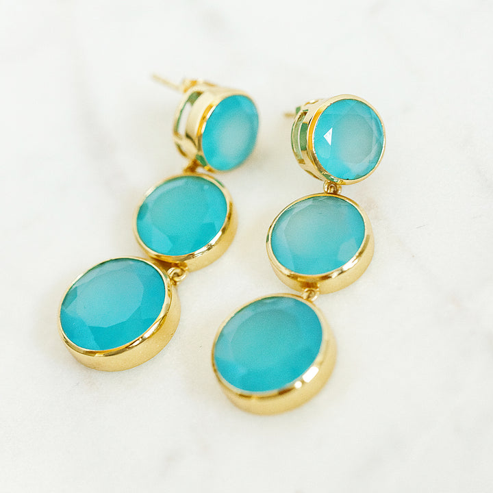 Faceted Round We Go Drop Earrings in Paraiba Chalcedony