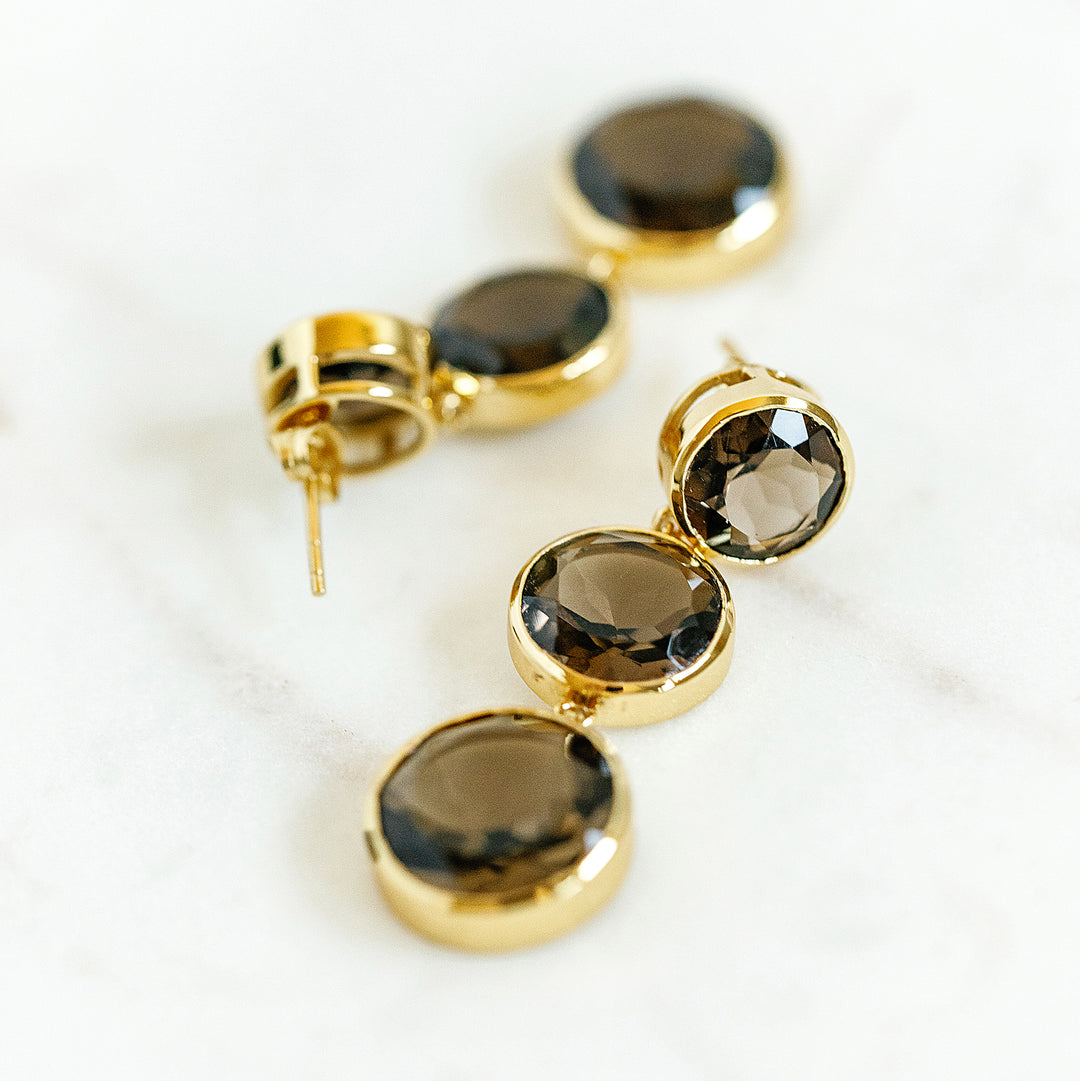 Faceted Round We Go Drop Earrings in Smoky Quartz