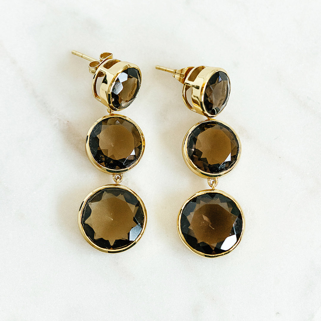 Faceted Round We Go Drop Earrings in Smoky Quartz