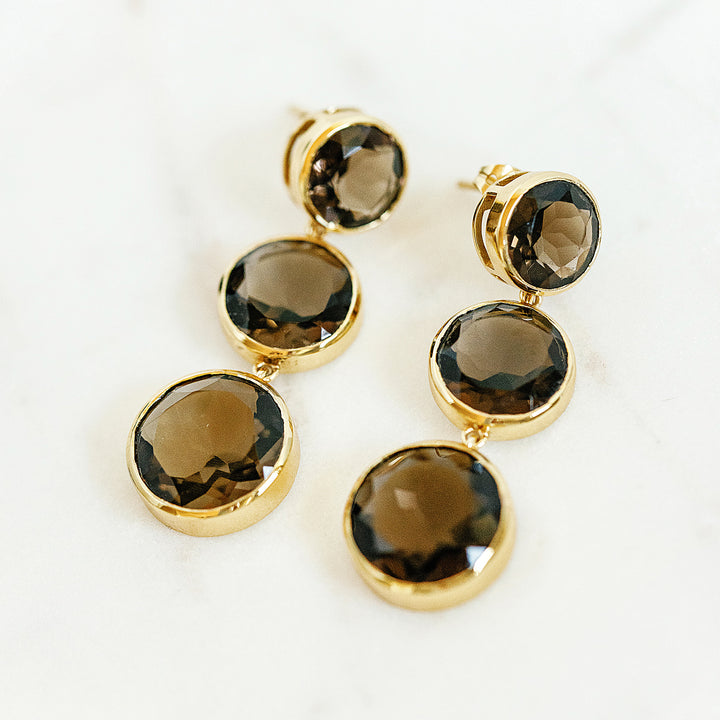 Faceted Round We Go Drop Earrings in Smoky Quartz