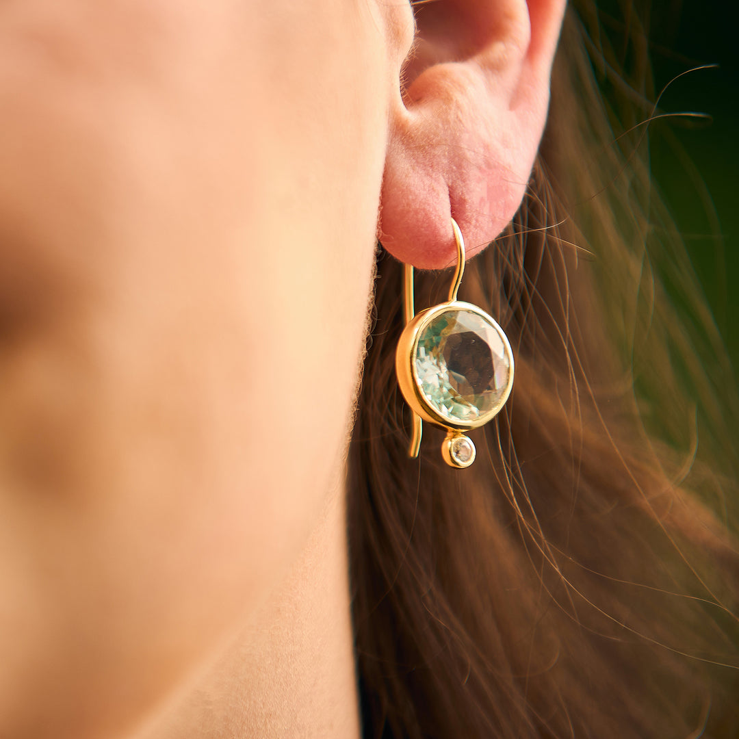 Faceted Tini Mini Drop Earrings in Green Amethyst