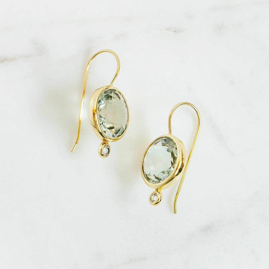 Faceted Tini Mini Drop Earrings in Green Amethyst