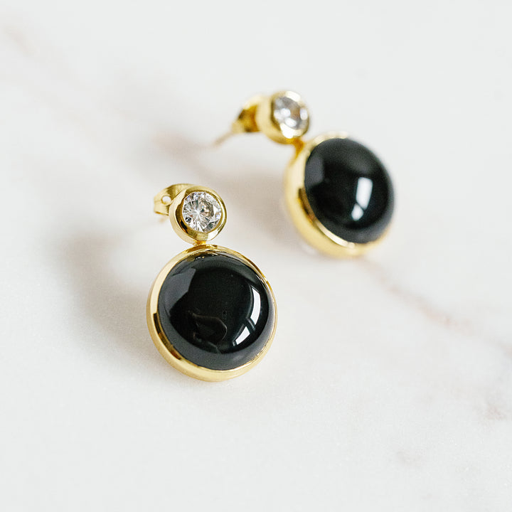 Floating Gem Stud Earrings in Black Onyx