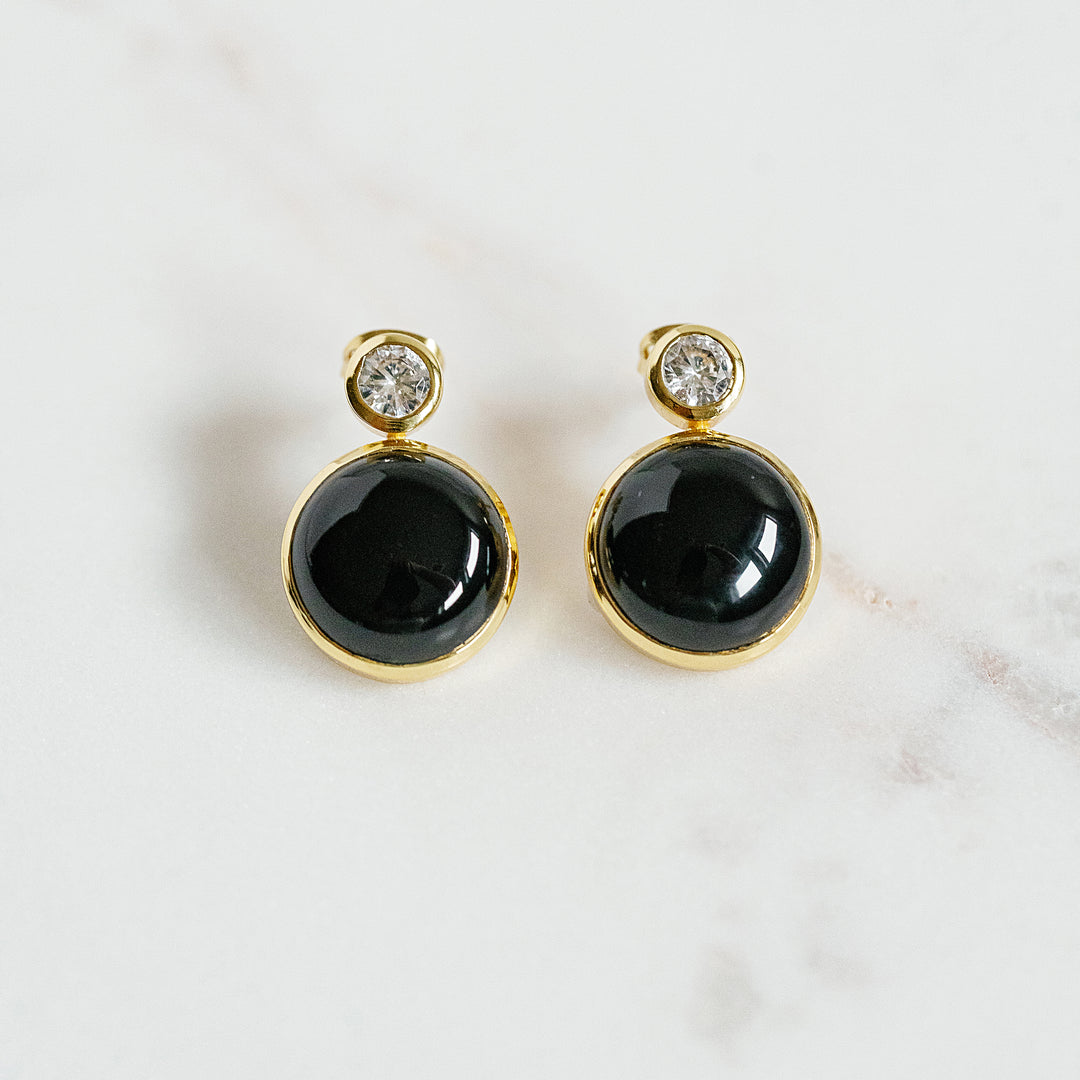 Floating Gem Stud Earrings in Black Onyx