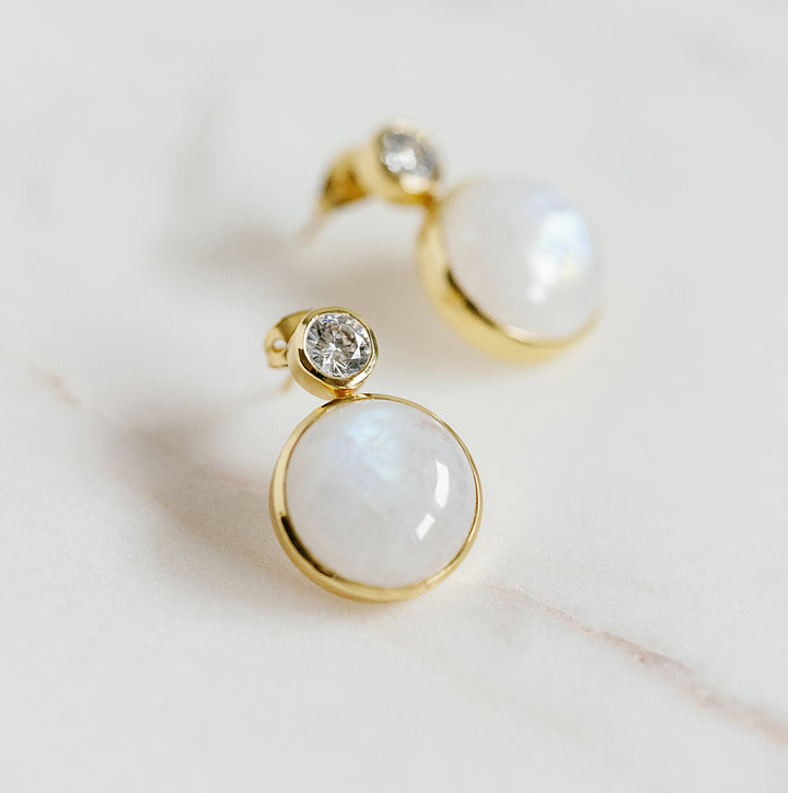 Floating Gem Stud Earrings in Moonstone