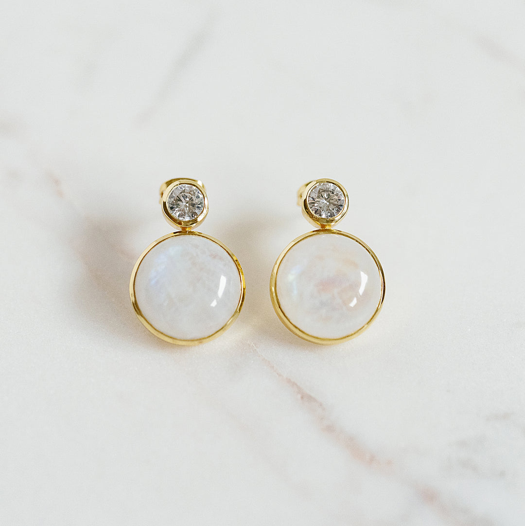 Floating Gem Stud Earrings in Moonstone