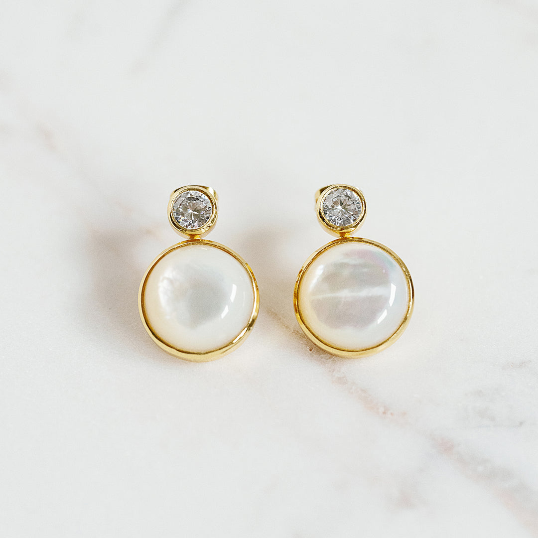 Floating Gem Stud Earrings in Mother of Pearl