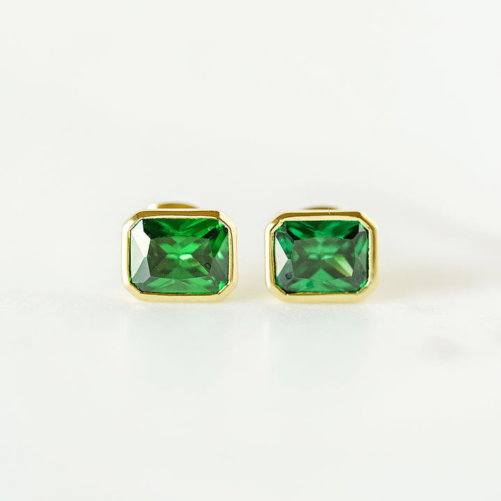 G Stud Earrings in Emerald Green CZ