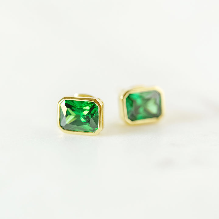 G Stud Earrings in Emerald Green CZ