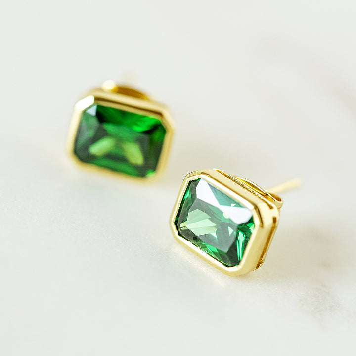 G Stud Earrings in Emerald Green CZ