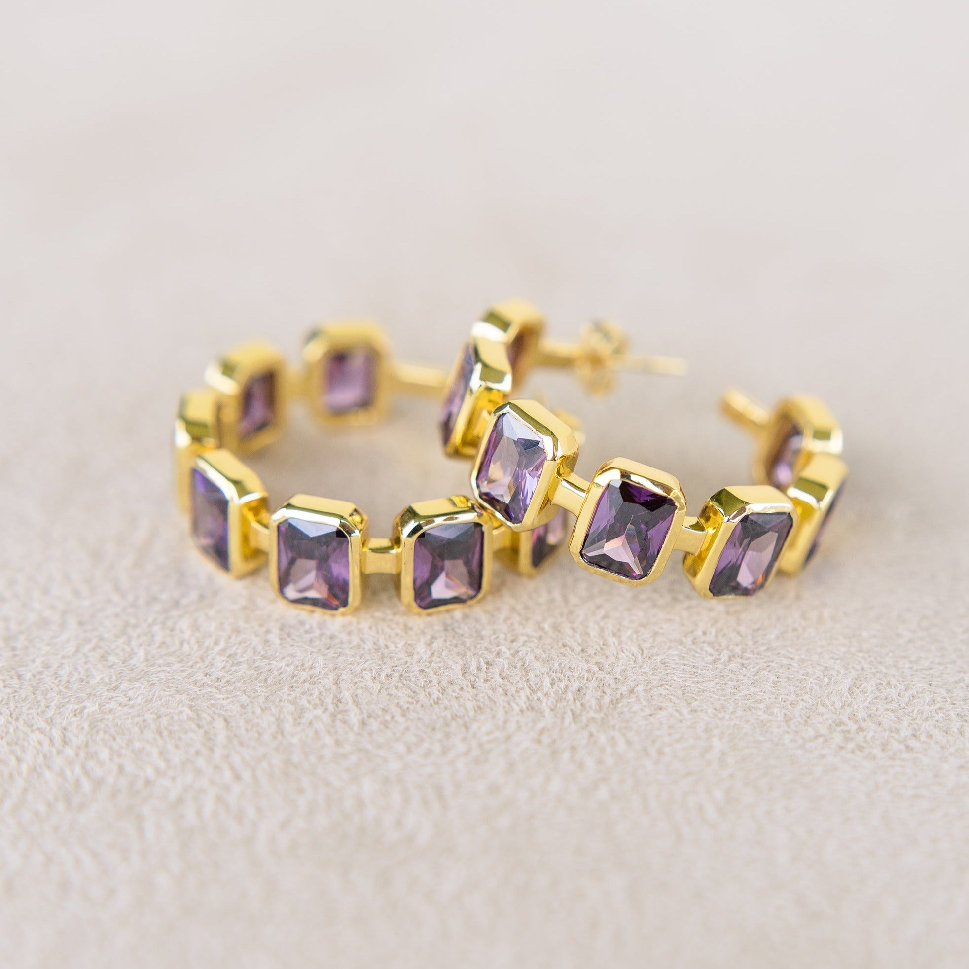 10KT deals Yellow Gold Hoop Earrings with Amethyst