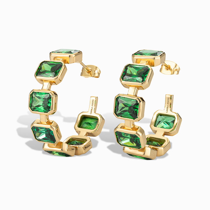 Gesu Hoop Earrings in Emerald Green Cubic Zirconia and Yellow Gold