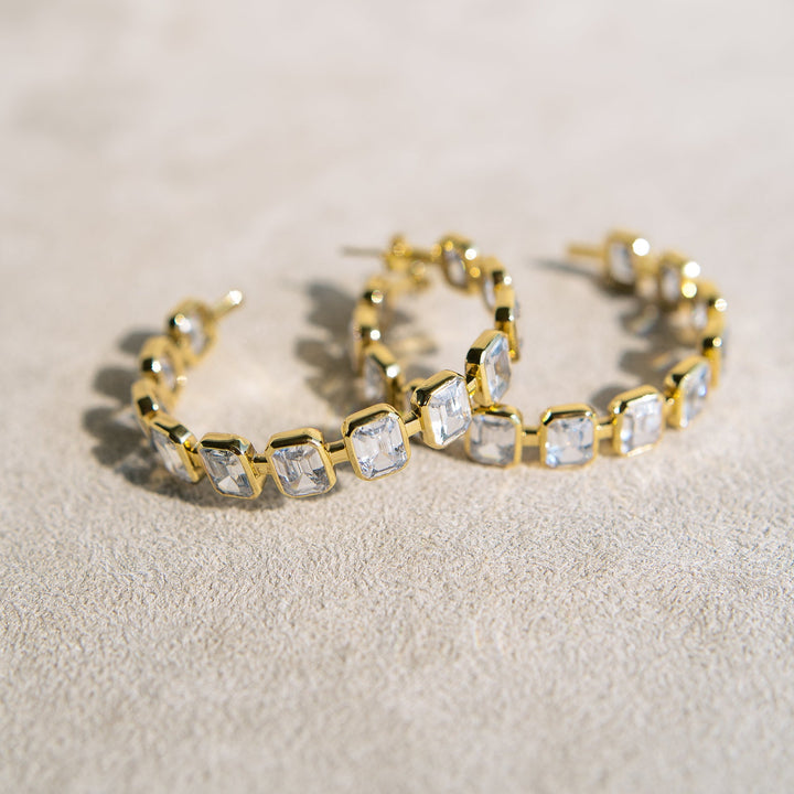 Gesuina Hoop Earrings in White Cubic Zirconia and Yellow Gold