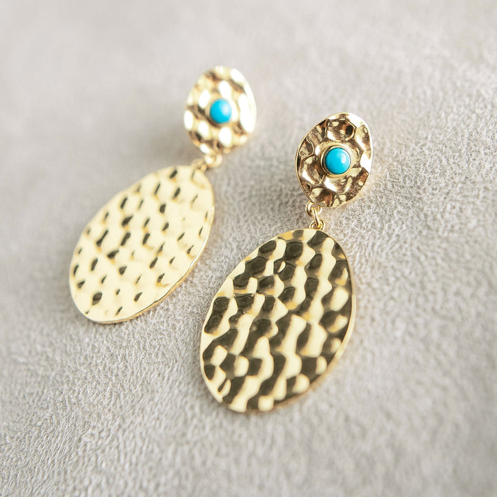 Hammered Gold Olympic Earrings in Sleeping Beauty Turquoise