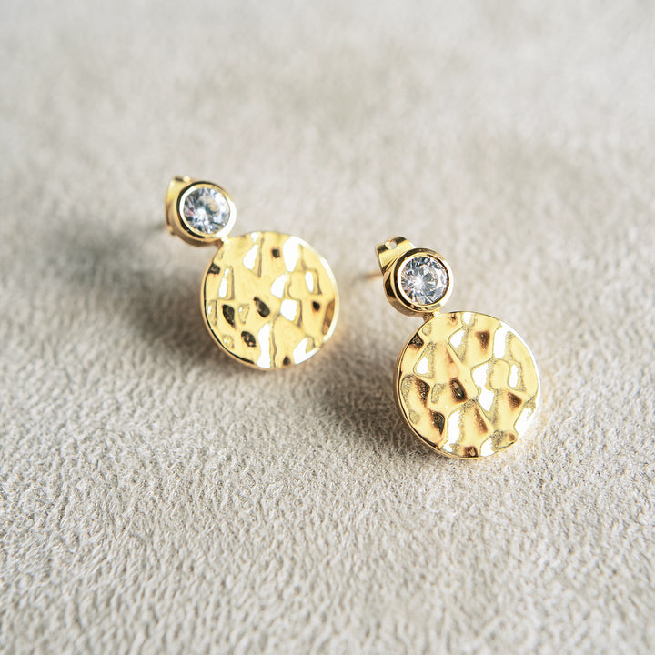 Hammered Gold Floating Gem Stud Earrings