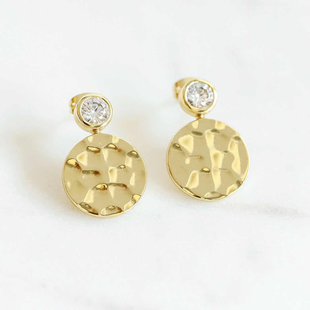 Hammered Gold Floating Gem Stud Earrings