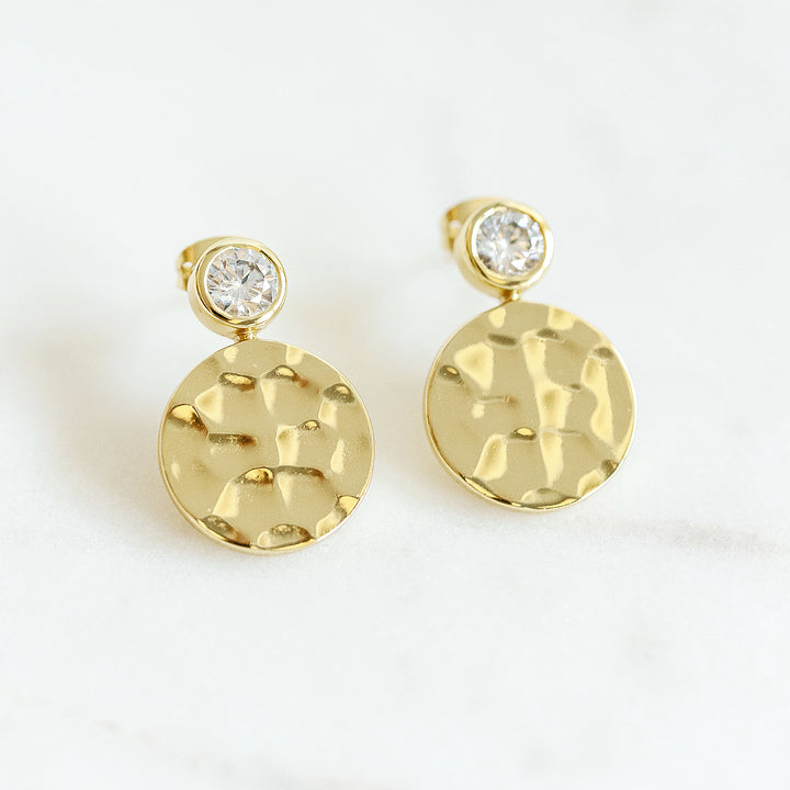 Hammered Gold Floating Gem Stud Earrings