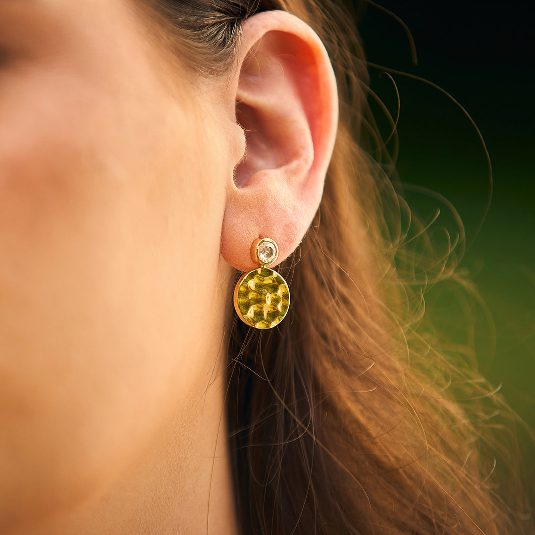 Hammered Gold Floating Gem Stud Earrings