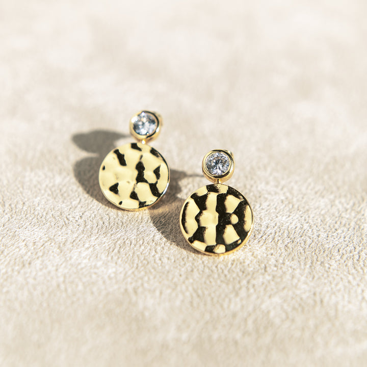 Hammered Gold Floating Gem Stud Earrings