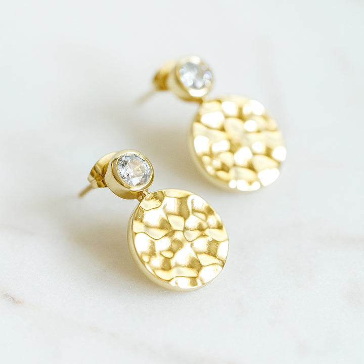 Hammered Gold Floating Gem Stud Earrings