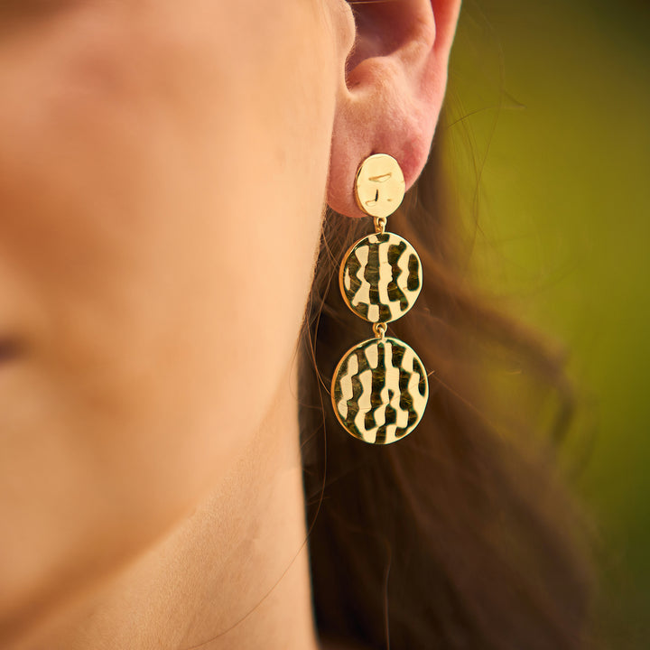 Hammered Gold Round We Go Drop Earrings