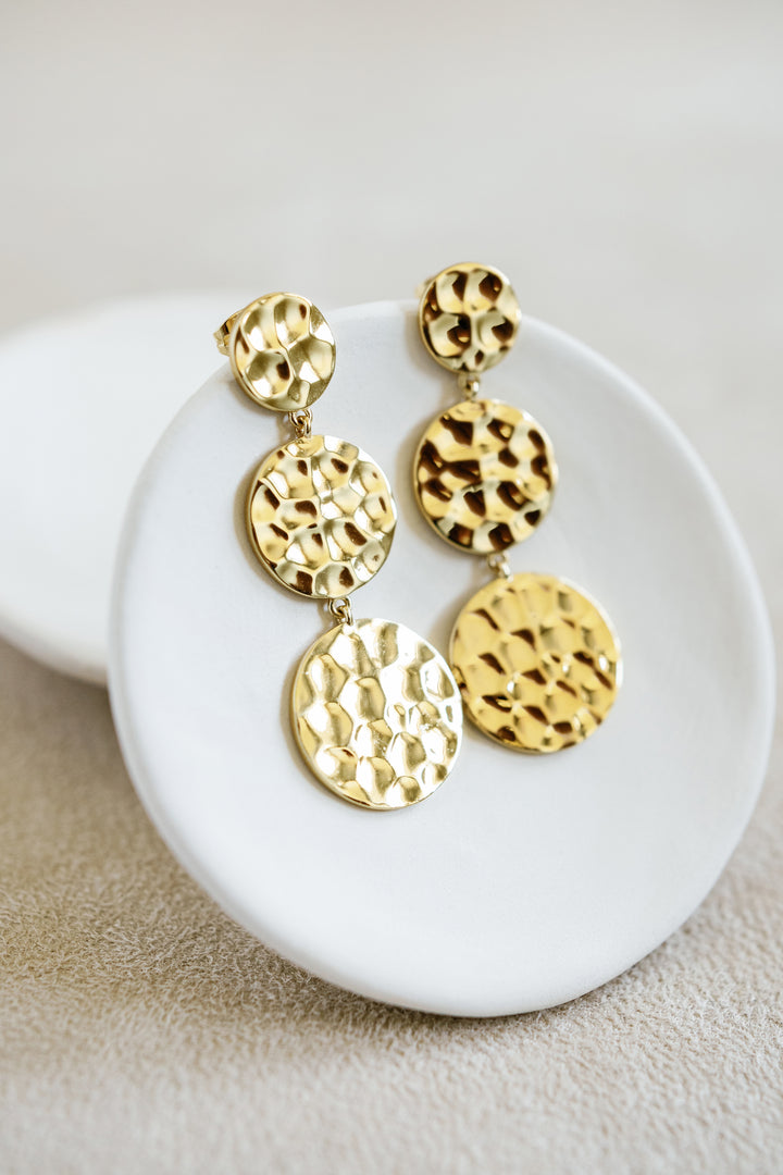 Hammered Gold Round We Go Drop Earrings