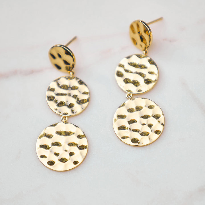 Hammered Gold Round We Go Drop Earrings