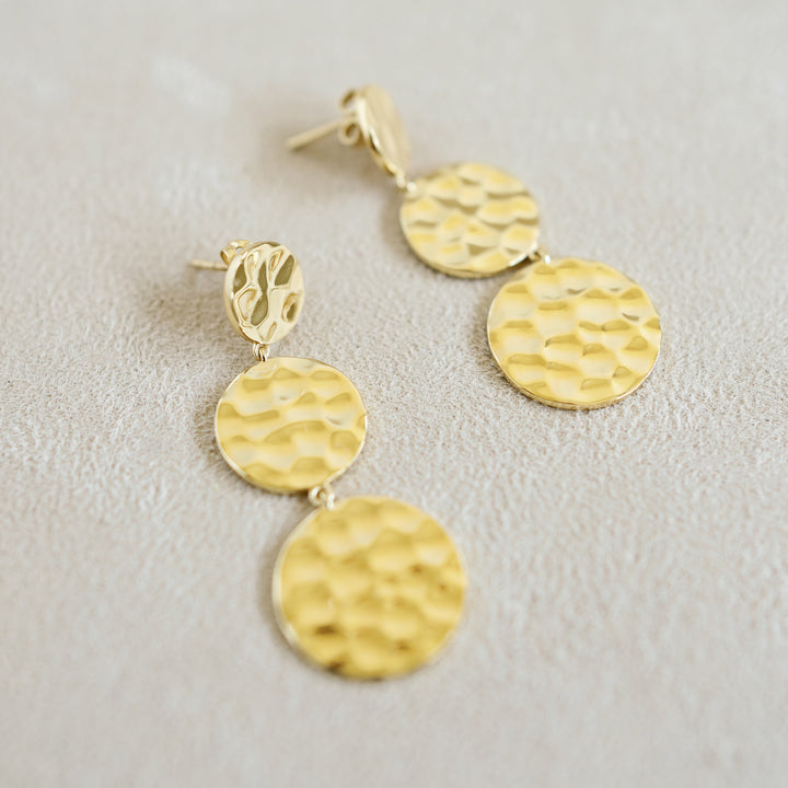 Hammered Gold Round We Go Drop Earrings