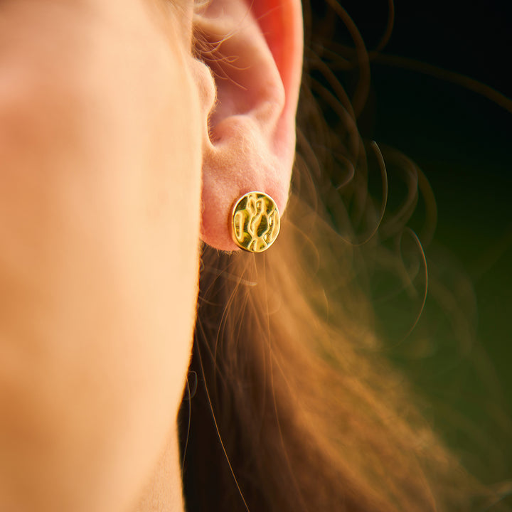 Hammered Gold Small Circle Stud Earrings