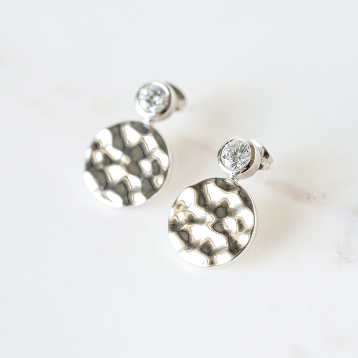 Hammered White Gold Floating Gem Stud Earrings