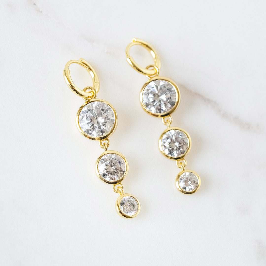 Mini Dropping Circles Huggie Hoop Earrings in Cubic Zirconia