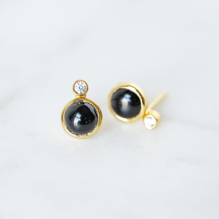 Mini Floating Gem Stud Earrings in Black Onyx