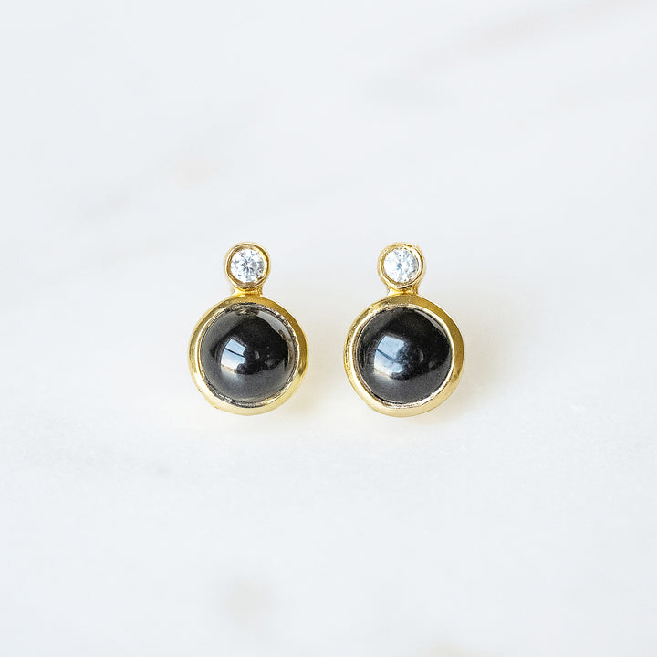 Mini Floating Gem Stud Earrings in Black Onyx