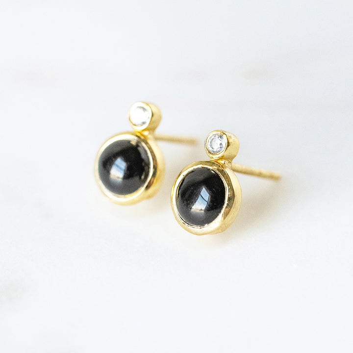 Mini Floating Gem Stud Earrings in Black Onyx