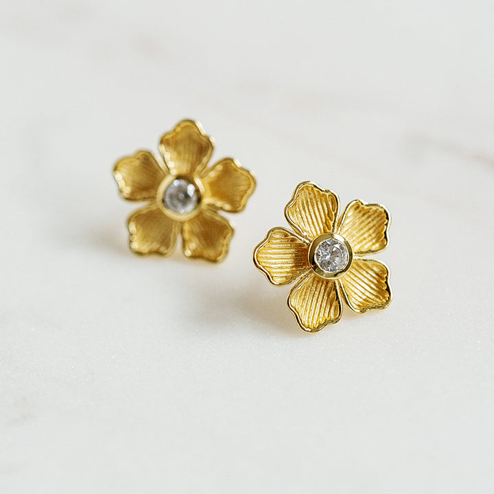 Small Flower Stud Earrings in Cubic Zirconia