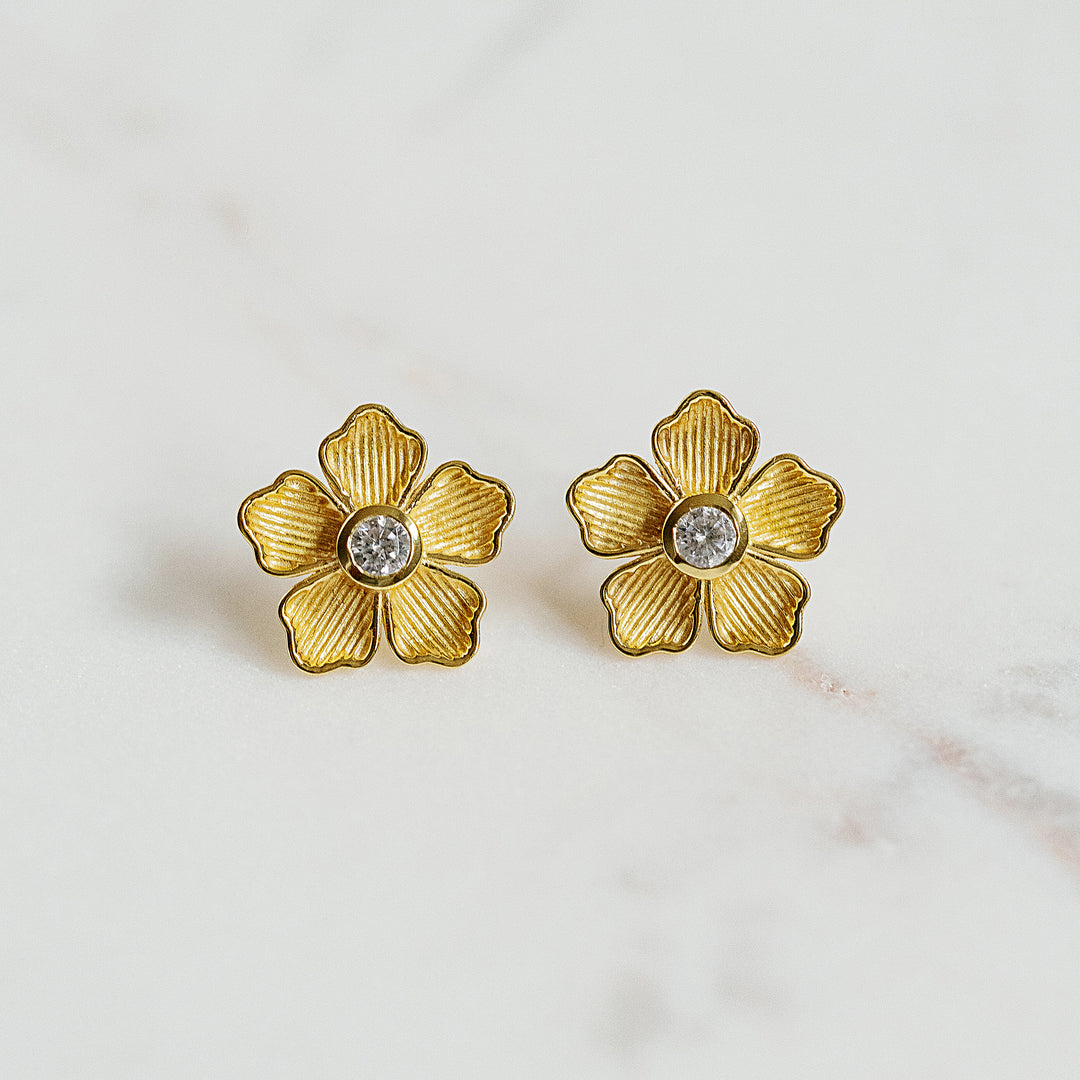 Small Flower Stud Earrings in Cubic Zirconia