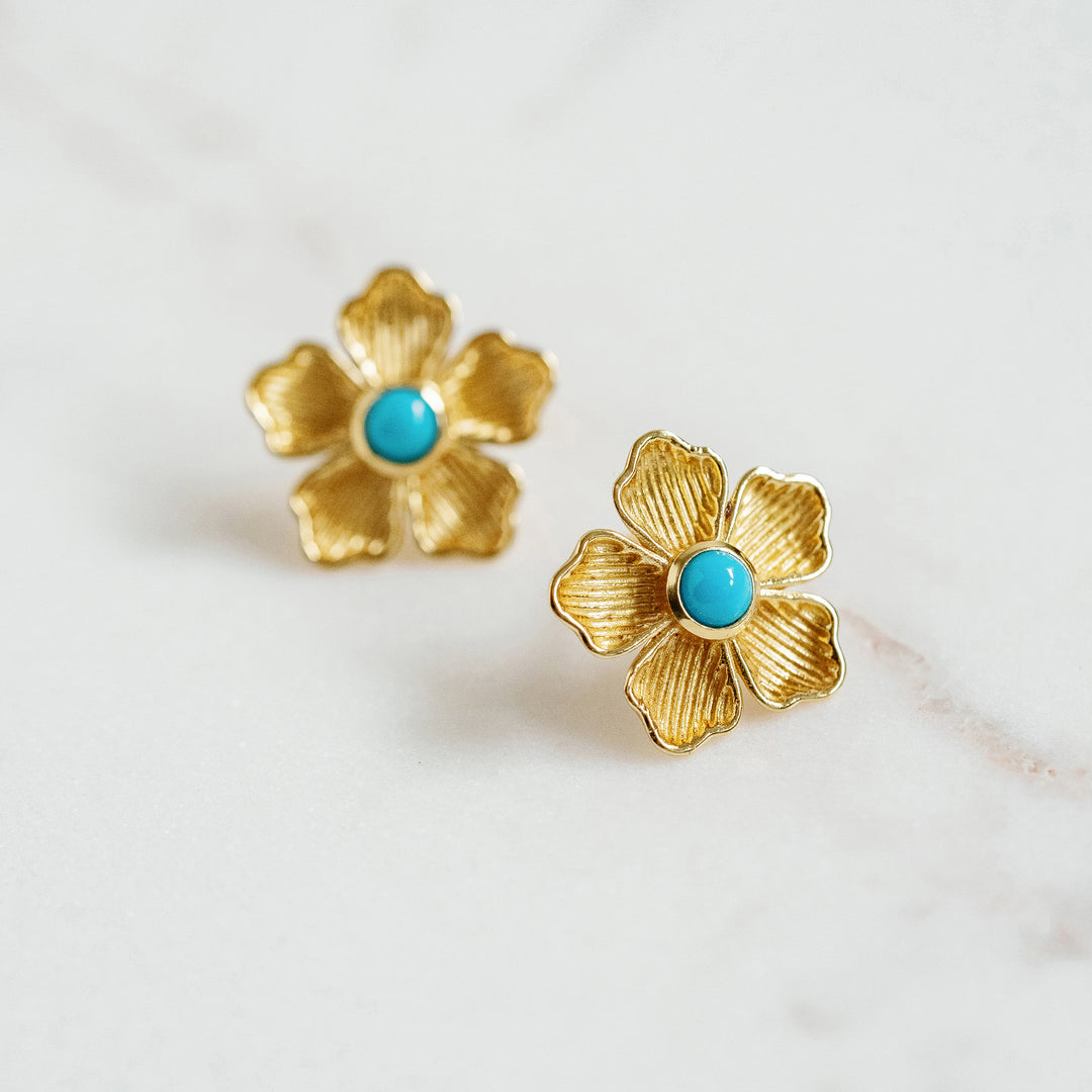 Small Flower Stud Earrings in Sleeping Beauty Turquoise