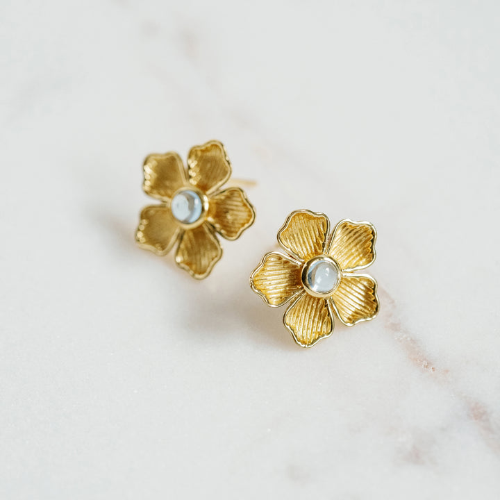 Small Flower Stud Earrings in Swiss Blue Topaz