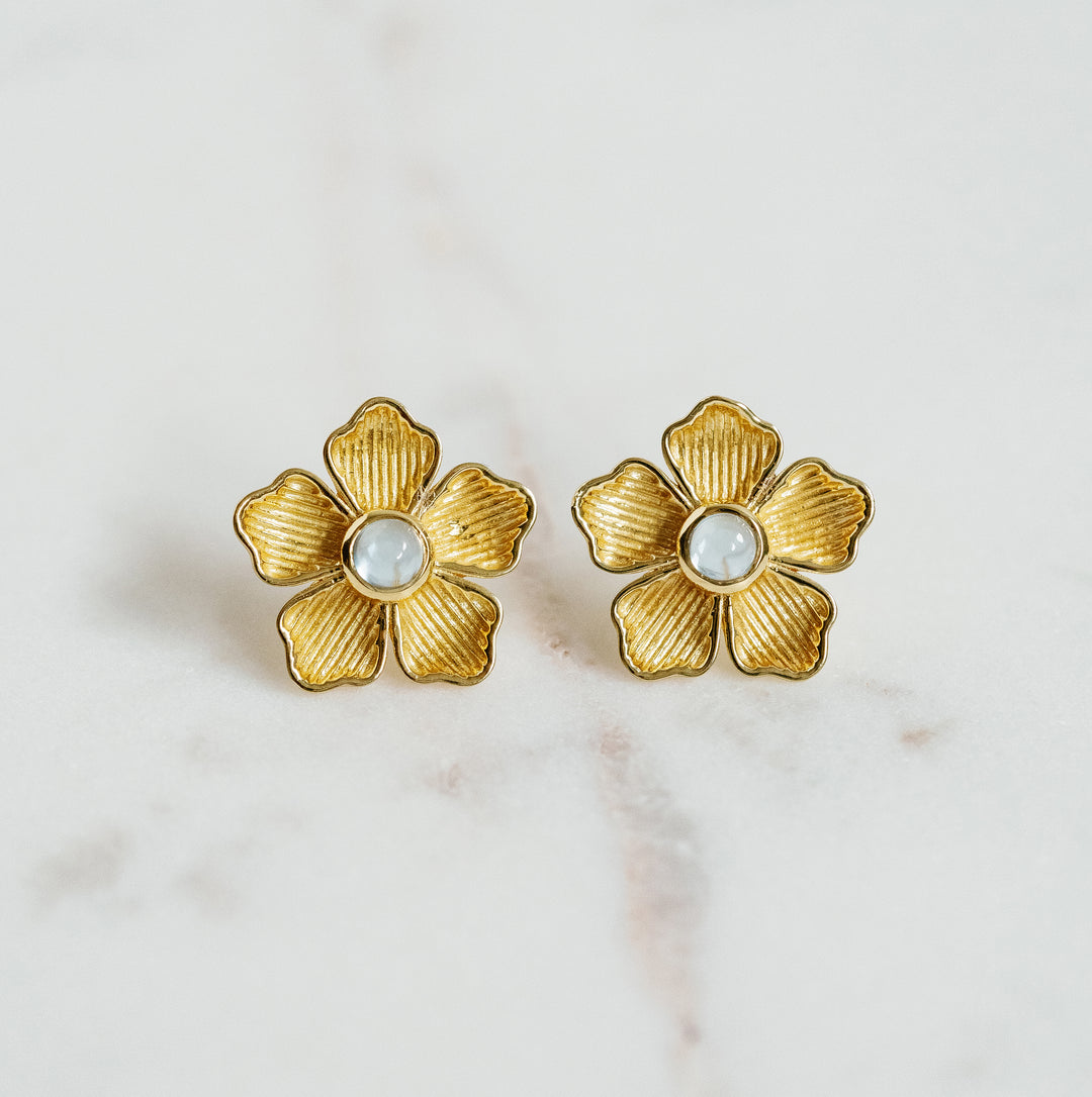 Small Flower Stud Earrings in Swiss Blue Topaz