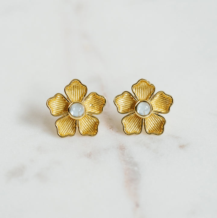 Small Flower Stud Earrings in Swiss Blue Topaz