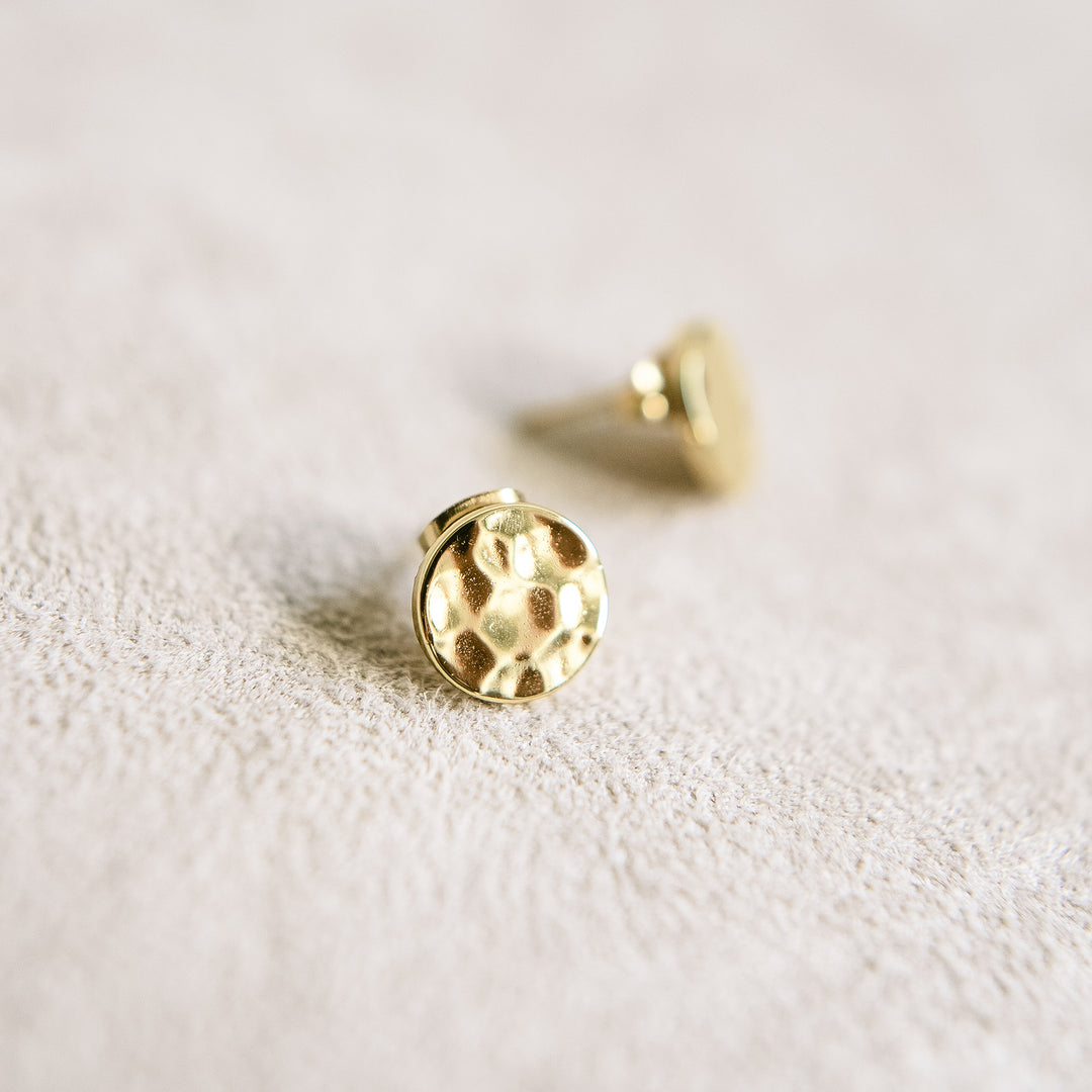 Hammered Gold Small Circle Stud Earrings