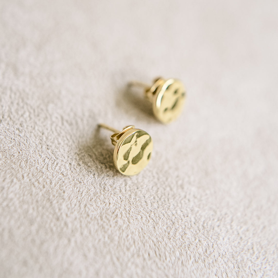 Hammered Gold Small Circle Stud Earrings