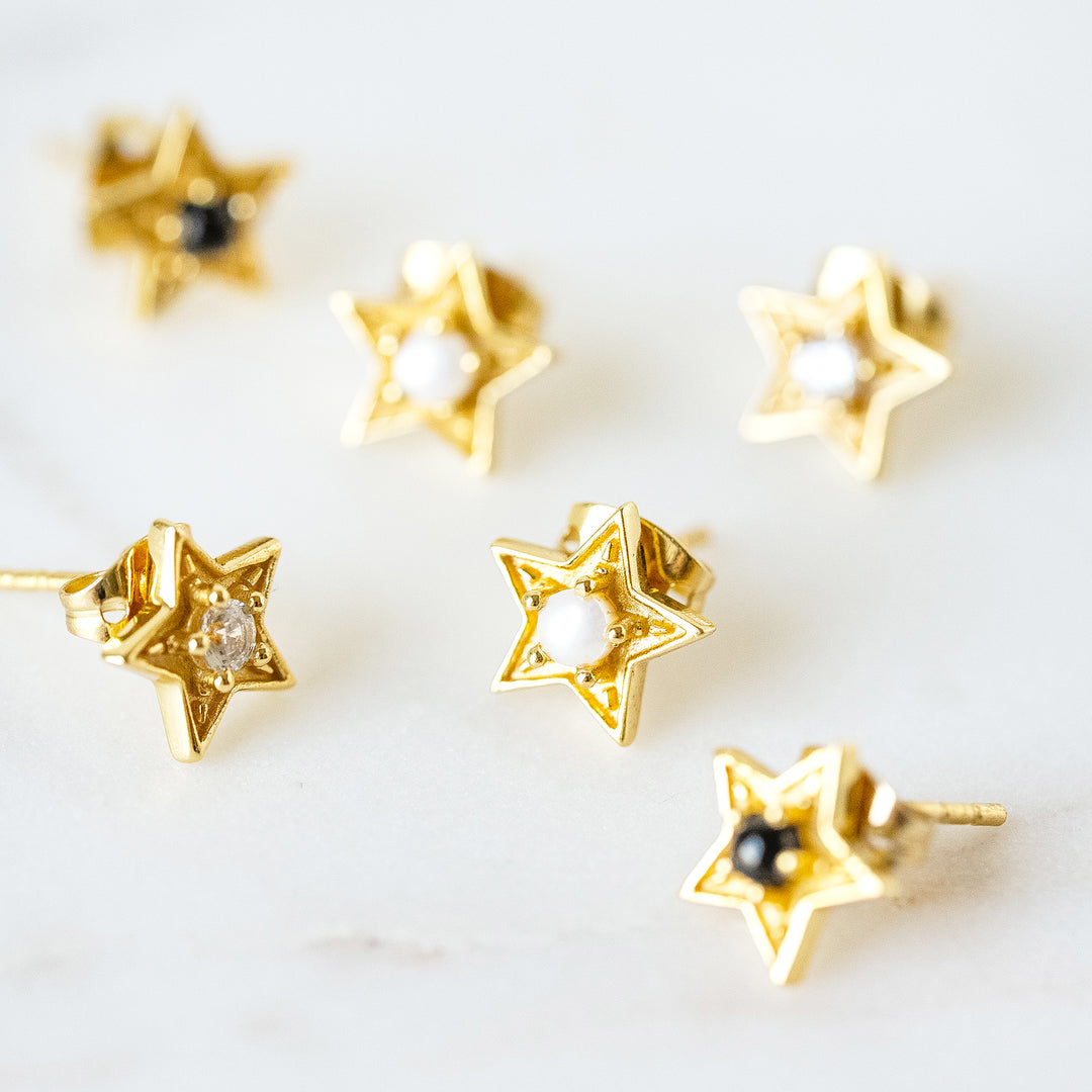 Star Stud Earrings in Pearl
